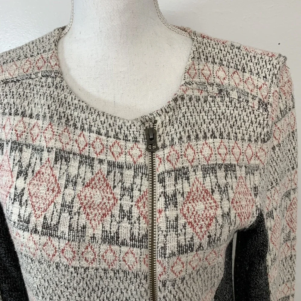 Lucky Brand Sweater Jacket Woman Medium Geometric Asymmetrical Zip Business Work